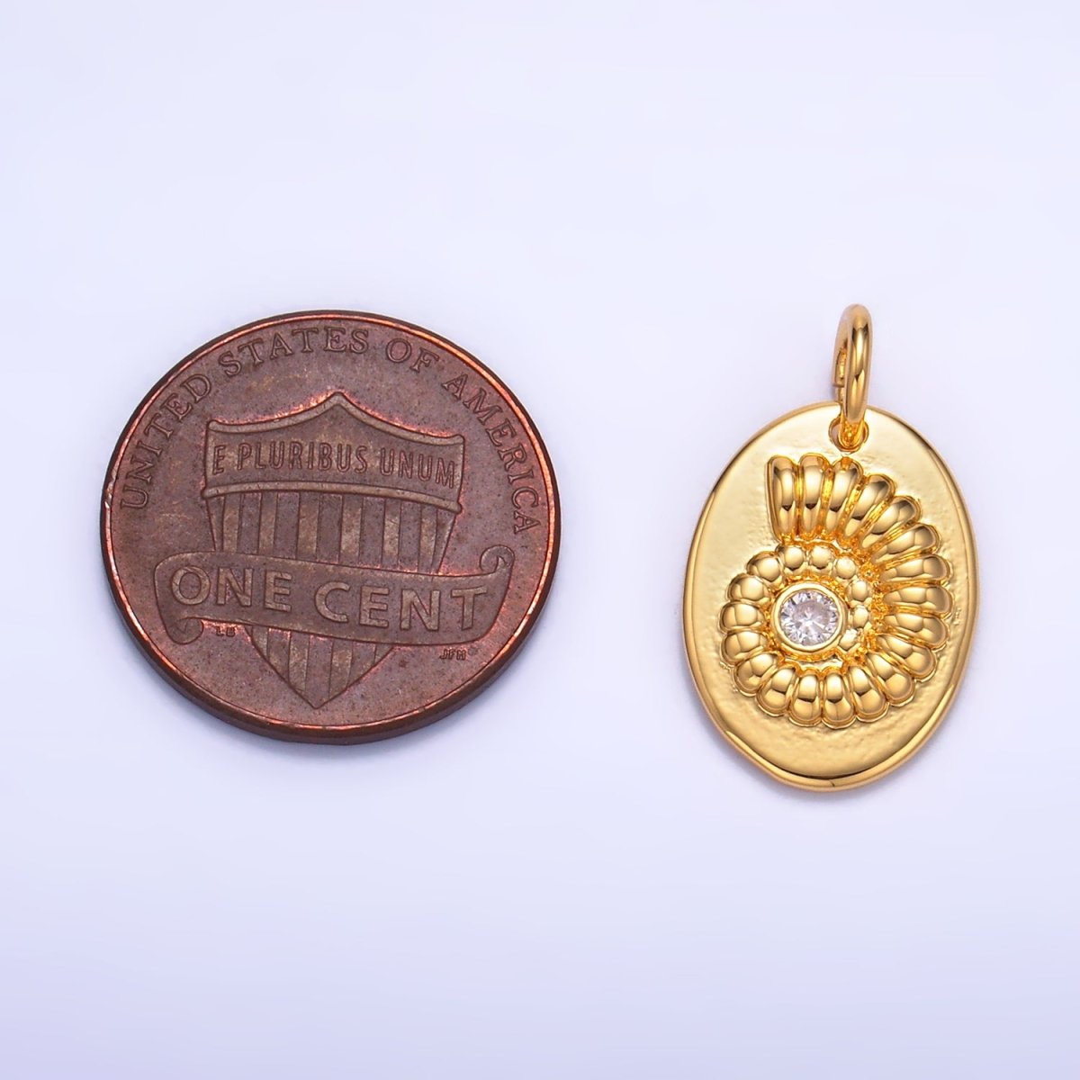 24K Gold Filled CZ Sea Clam Shell Oval Charm | W320