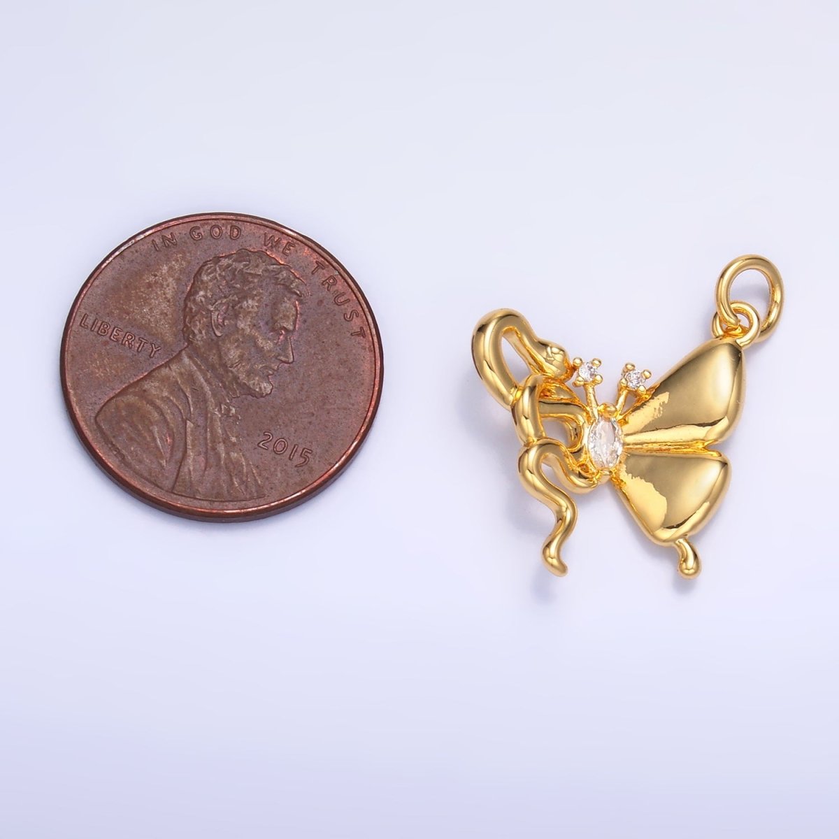 24K Gold Filled CZ Snake Butterfly Charm in Gold & Silver | M176