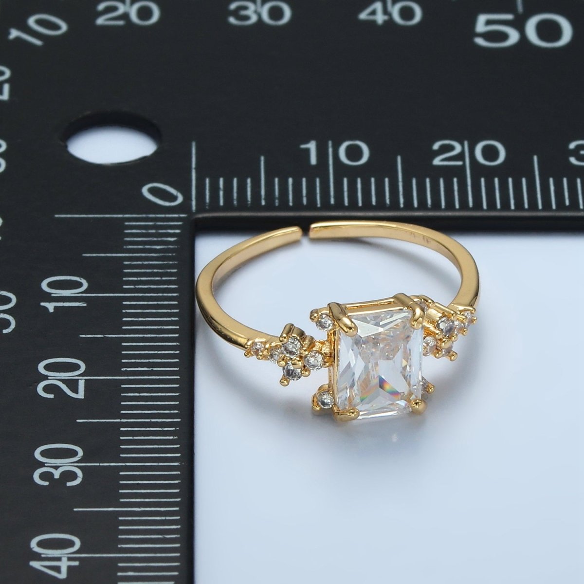 24K Gold Filled CZ Square Adjustable Diamond Ring | U-317