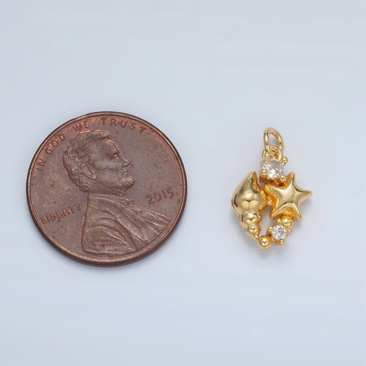 24K Gold Filled CZ Star Clam Shell Sea Foam Ocean Charm | AC165