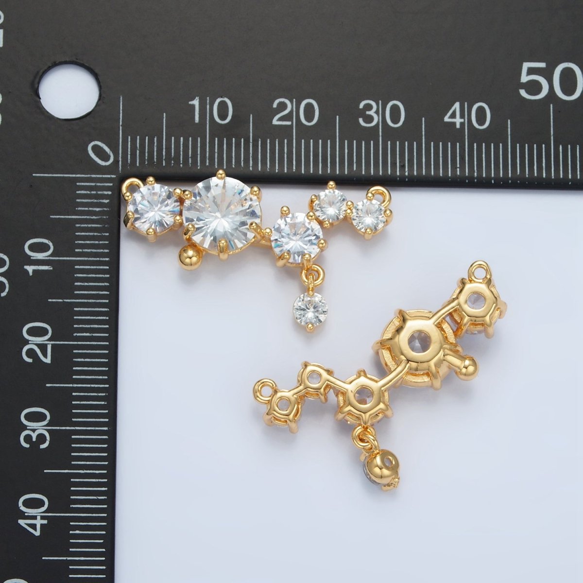 24K Gold Filled Clear CZ Curved Drop Connector | F310