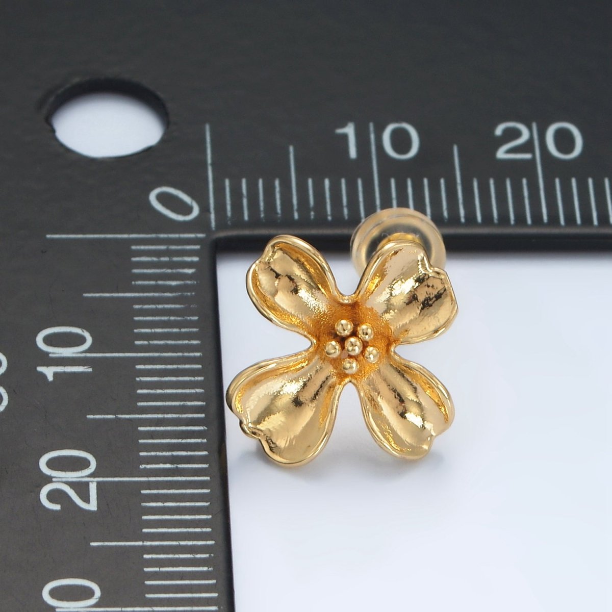 24k Gold Filled Dotted Curved Petal Flower Stud Earrings Findings Supply | Z-954