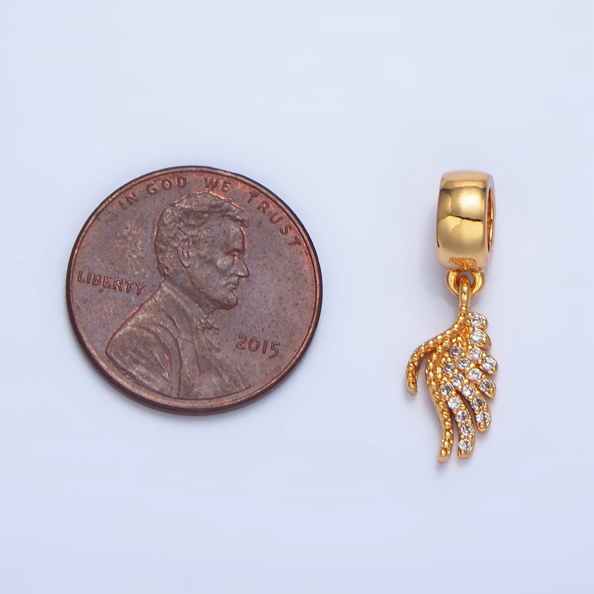 24K Gold Filled Dotted Micro Paved CZ Angel Wing Rhondelle Bail Drop Pendant | X623