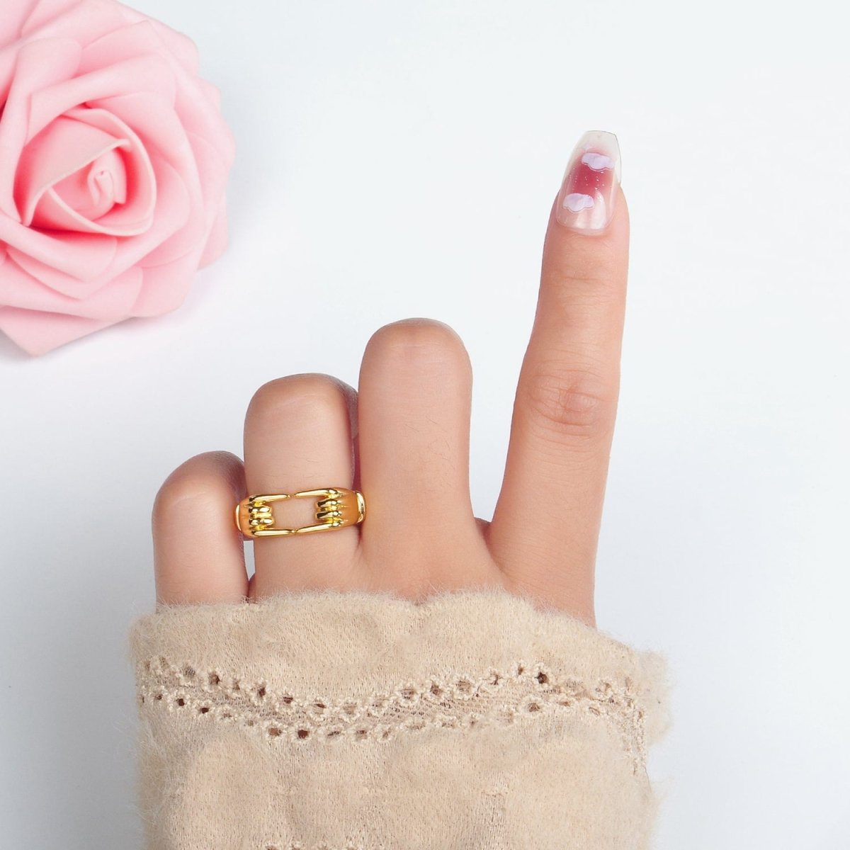 24K Gold Filled Double Hand Gesture Minimalist Ring | O988