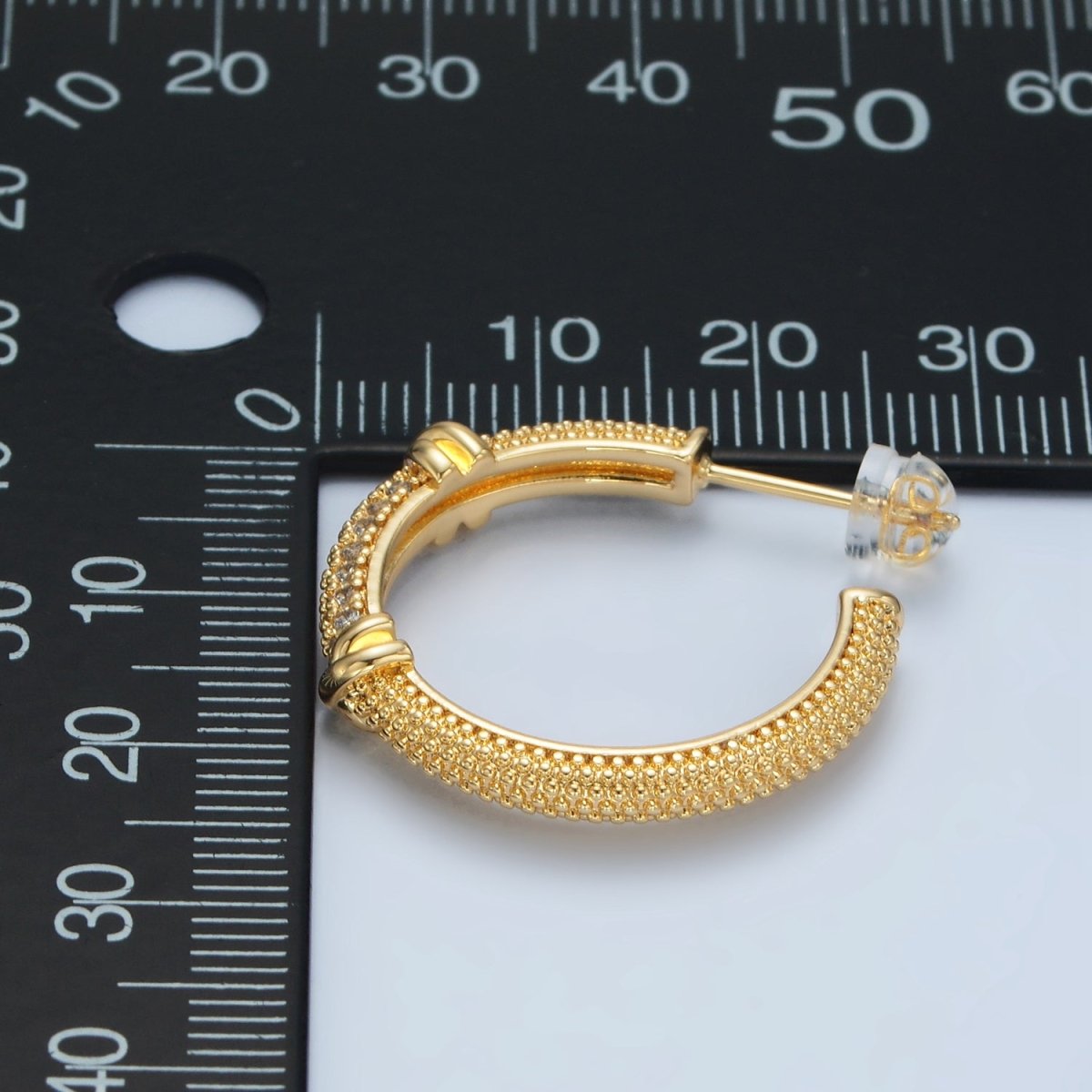 24K Gold Filled 25mm Tied Knot Micro Paved CZ Dotted C-Shaped Hoop Earrings | AD622