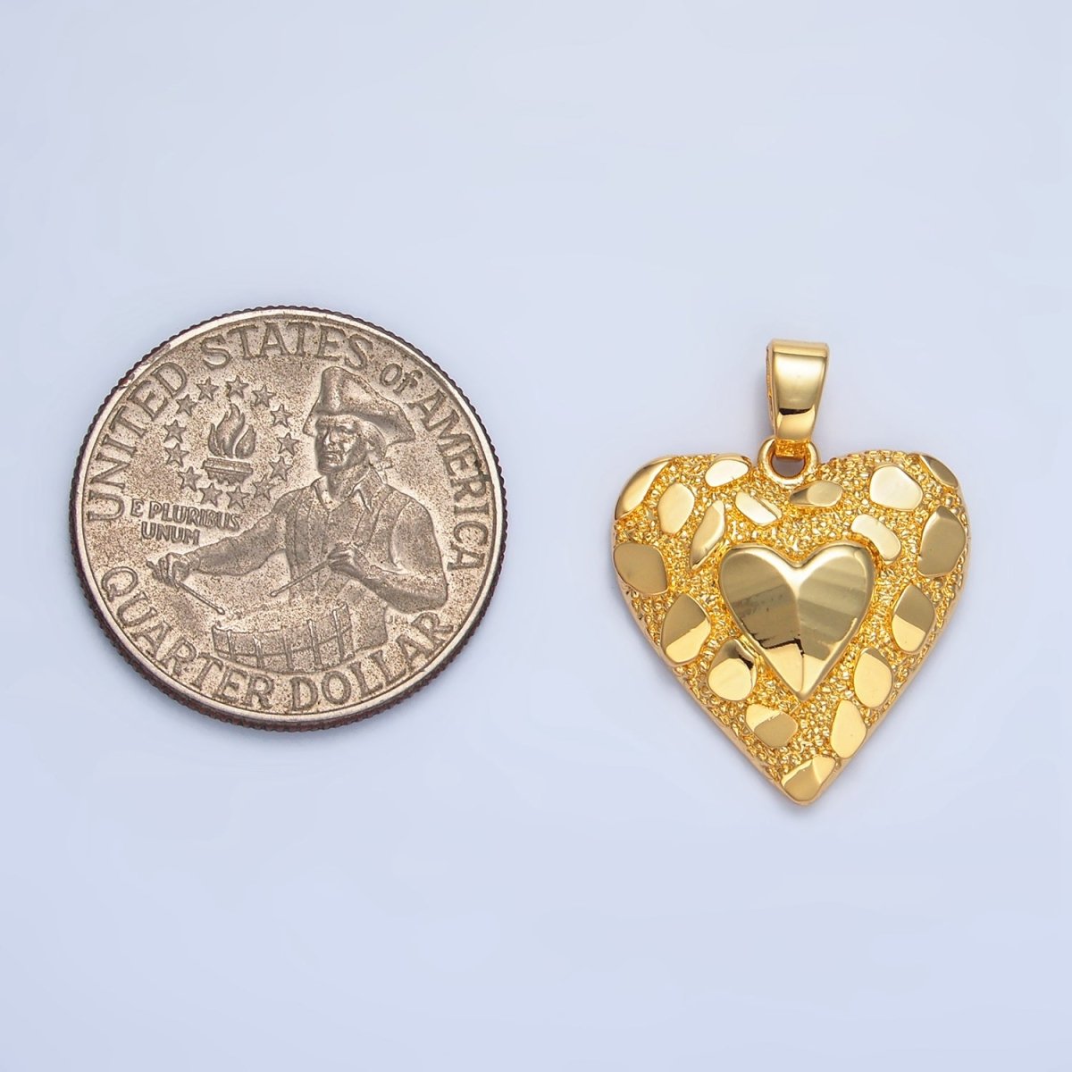 24K Gold Filled Edged Textured Double Heart Pendant | AA793