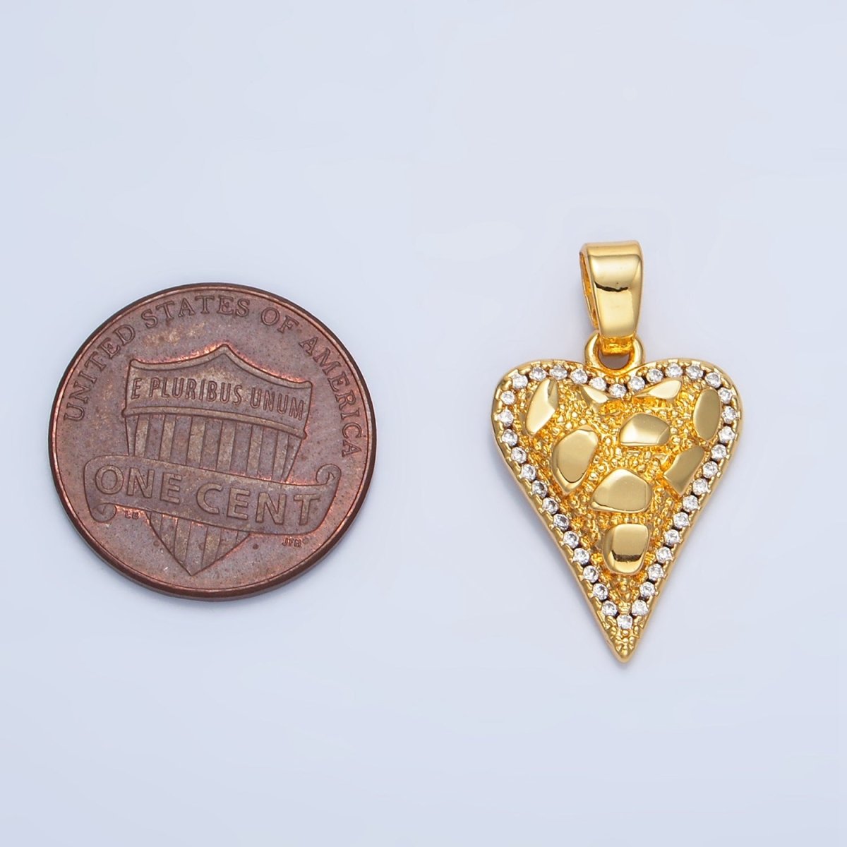 24K Gold Filled Edged Textured Micro Paved CZ Heart Pendant | AA791