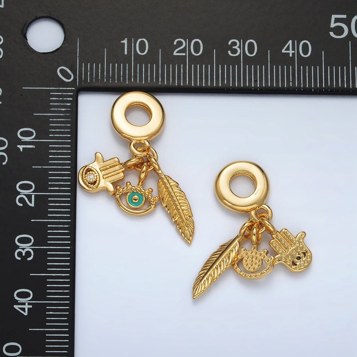 24K Gold Filled Evil Eye Hamsa Hand Rhondelle Bail Triple Drop Pendant | AC084