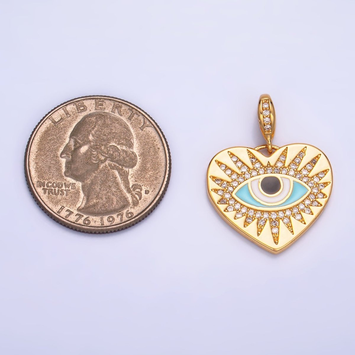 24K Gold Filled Evil Eye Sunburst Micro Paved CZ Padlock Heart Pendant | AA1071