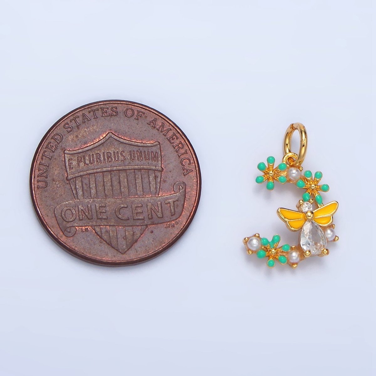 24K Gold Filled Flower Bumble Bee CZ Enamel Charm | X605
