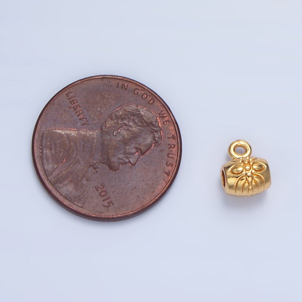 24K Gold Filled Flower Engraved Tube Charm | X792