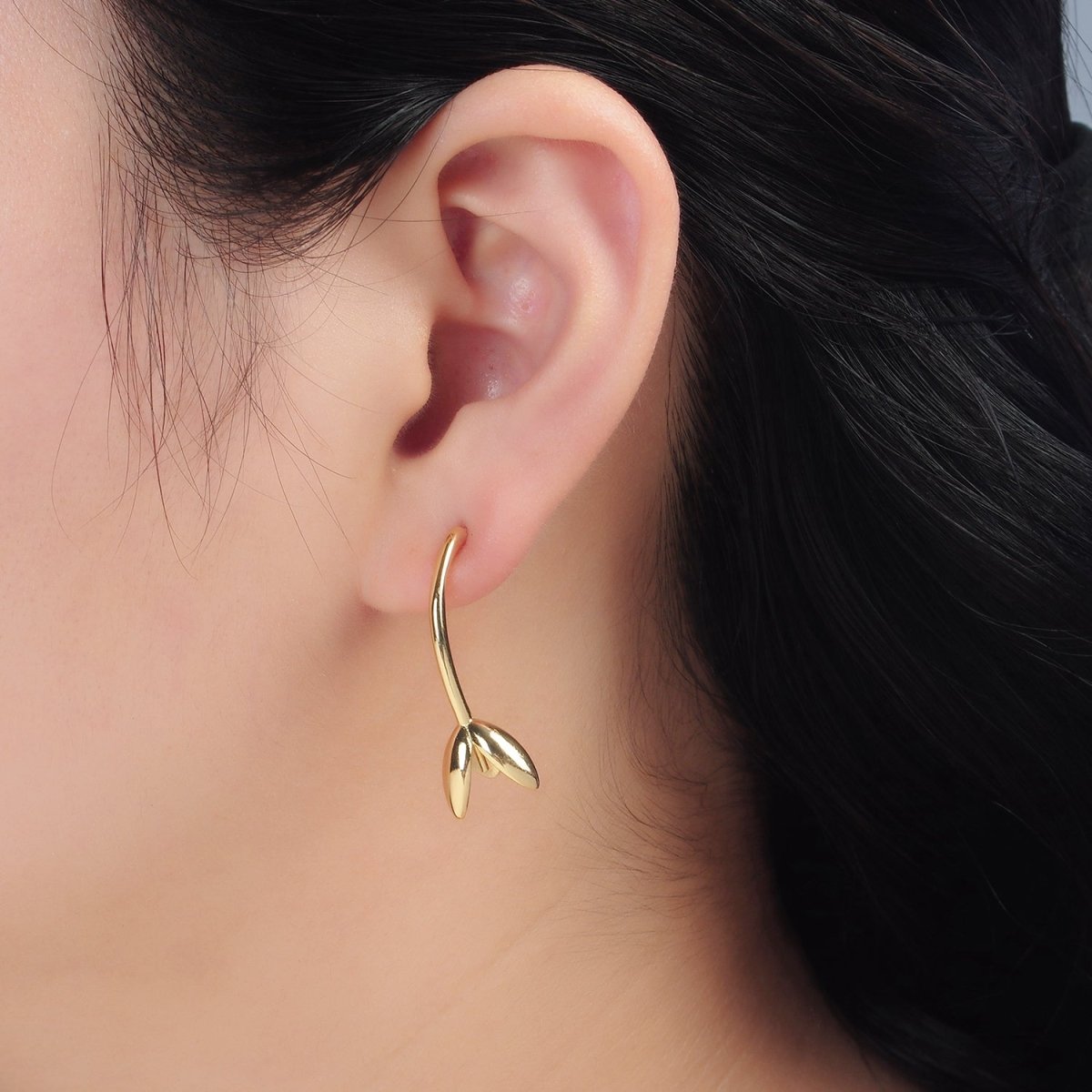 24K Gold Filled Flower Tulip Drop Stud Earrings | Q386