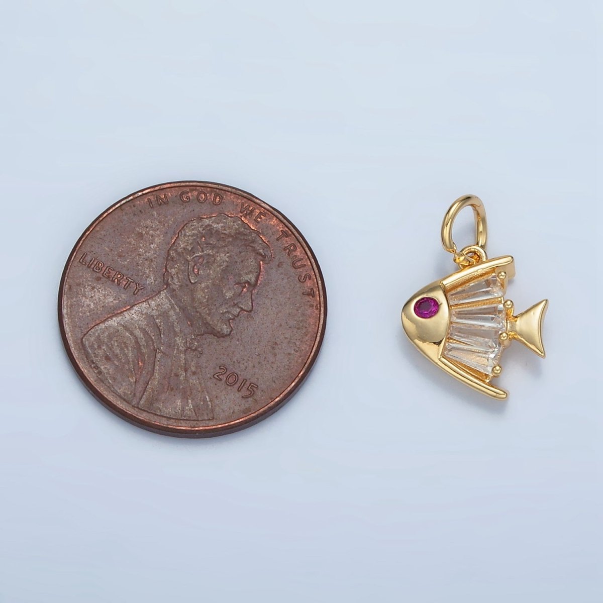 24K Gold Filled Fuchsia Baguette CZ Angel Fish Sea Animal Charm | E739