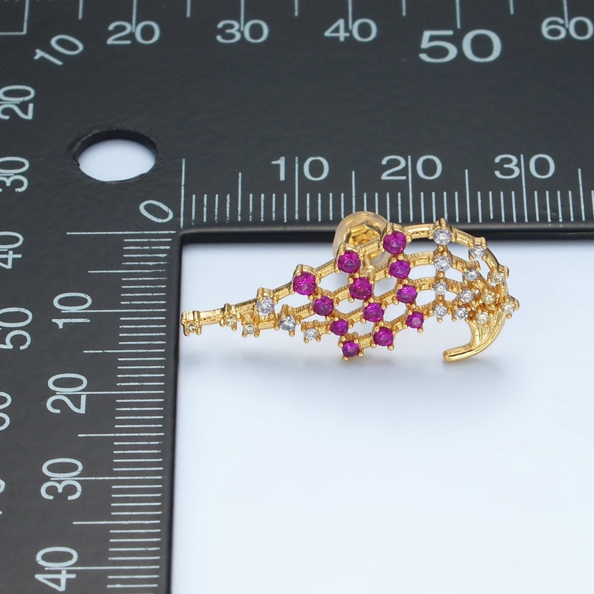 24K Gold Filled Fuchsia Clear CZ Multiple Curved Band Stud Earrings Set | AD737