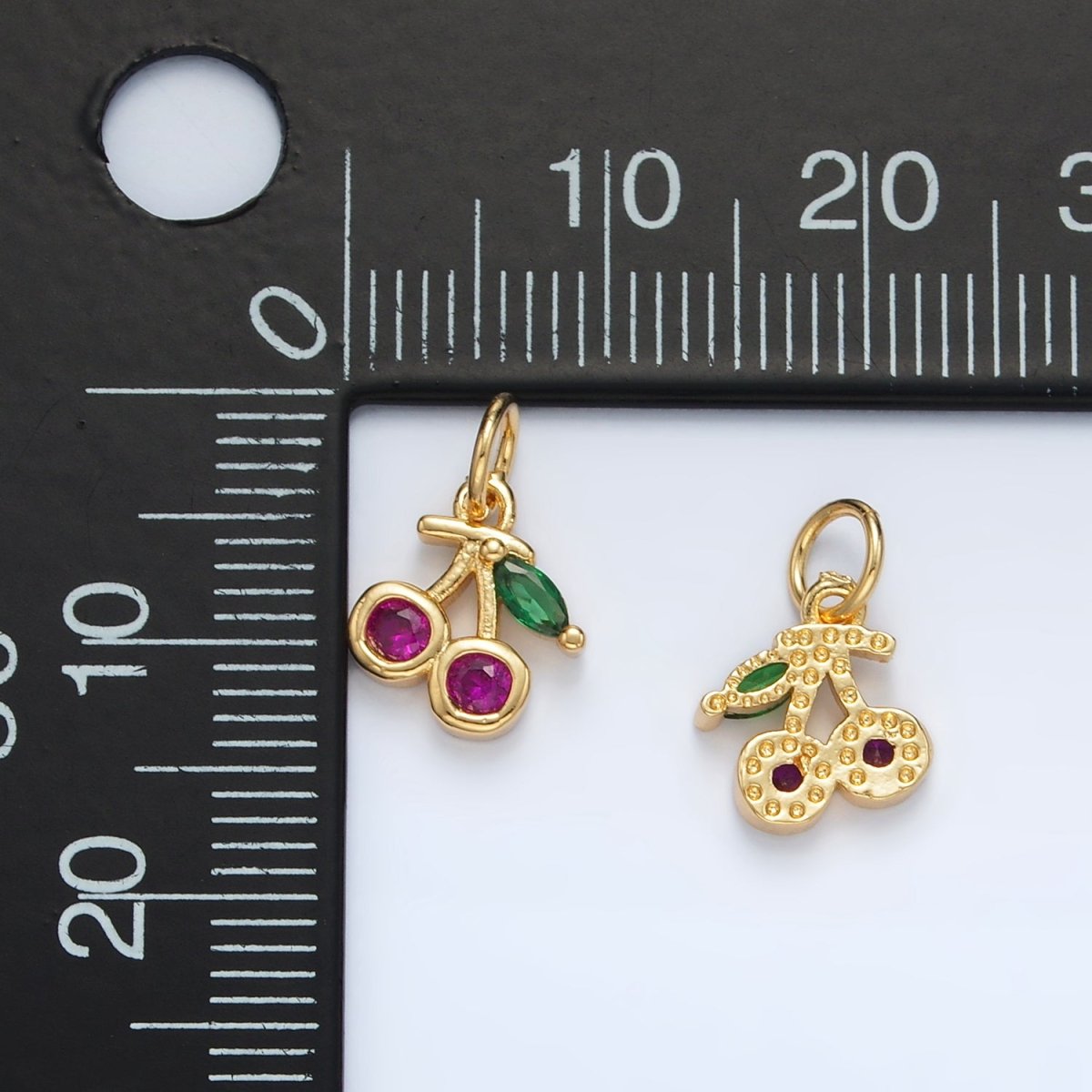 24K Gold Filled Fuchsia CZ Cherry Fruit Mini Charm | AG870