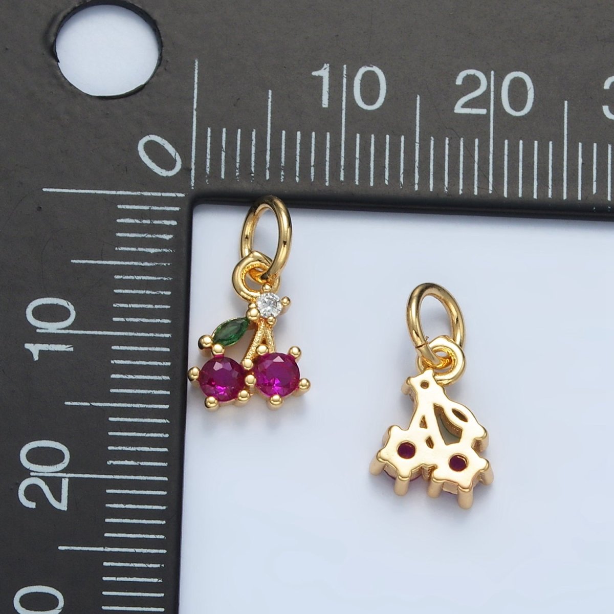 24K Gold Filled Fuchsia CZ Cherry Fruit Mini Charm | N251