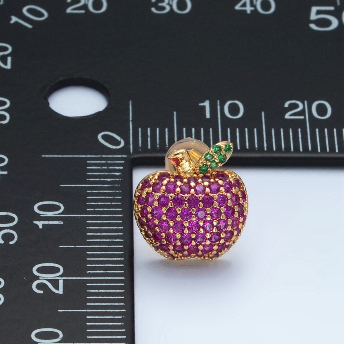 24k Gold Filled Fuchsia Micro Paved CZ Apple Fruit Stud Earrings | AD743
