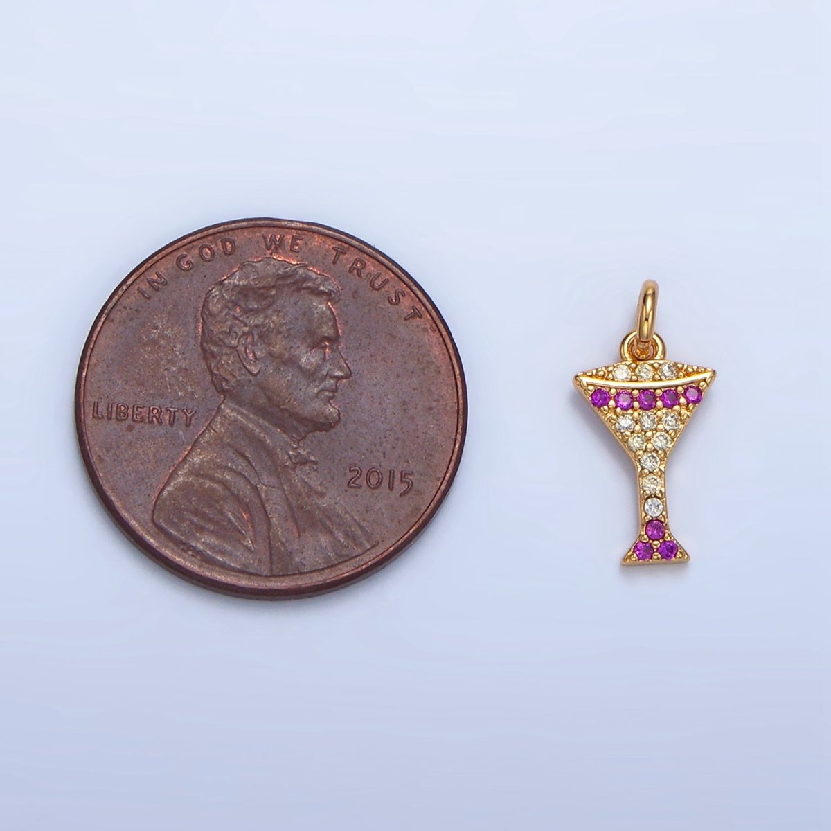 24K Gold Filled Fuchsia Micro Paved CZ Martini Alcohol Drink Charm | X791