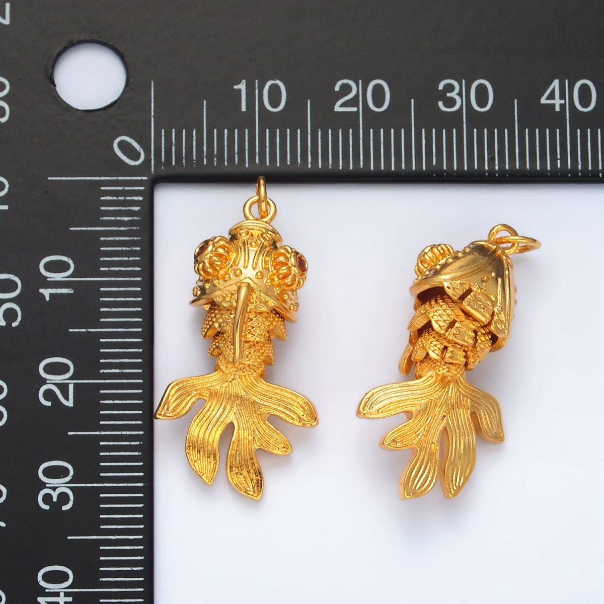 24K Gold Filled 30mm Gold Fish Artisan Multidimensional Pet Animal Charm | E018