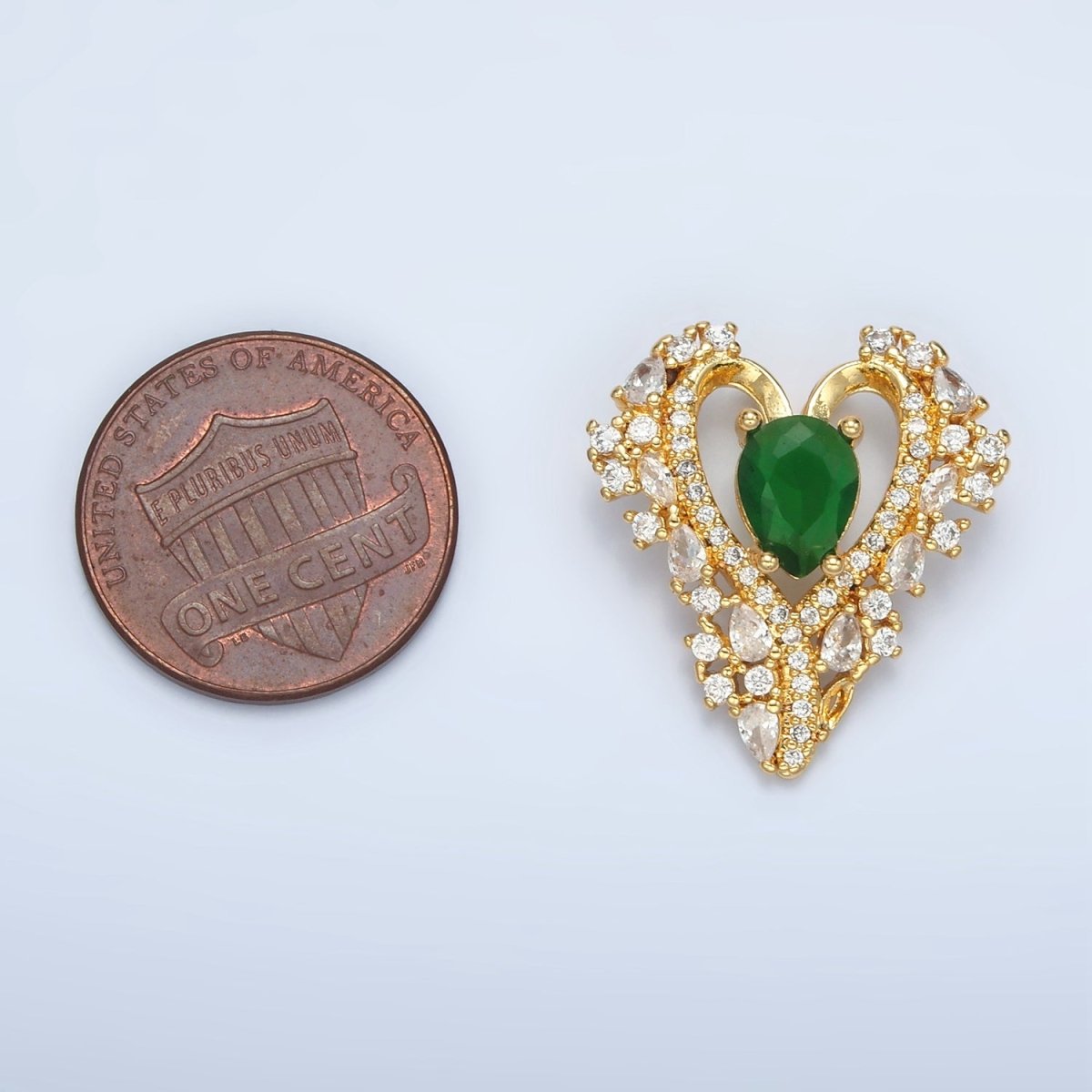 24K Gold Filled Green CZ Micro Paved Back Looped Open Heart Pendant | I267