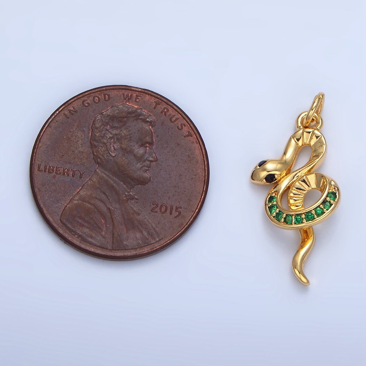 24K Gold Filled Green CZ Micro Paved Snake Animal Charm | W084