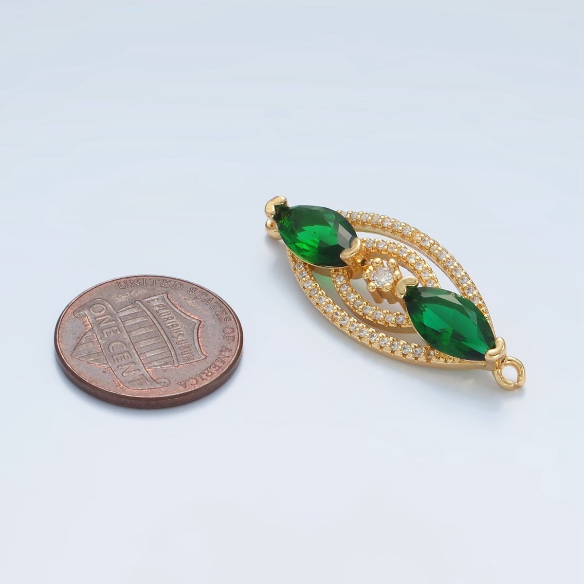 24K Gold Filled Green Marquise CZ Micro Paved Multiple Band Sphere Connector | G311