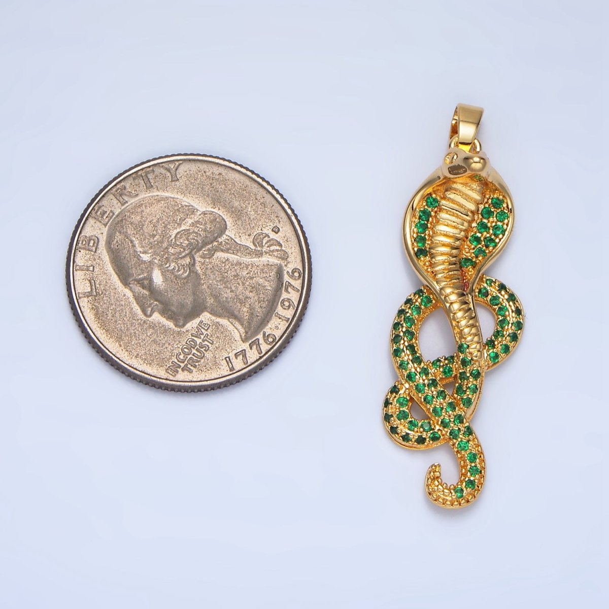 24K Gold Filled Green Micro Paved CZ Slither Snake Serpent Pendant | AA948