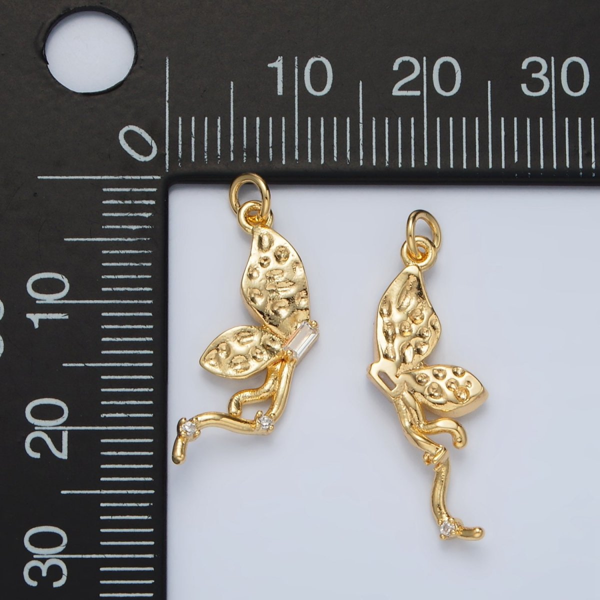 24K Gold Filled Hammered Textured CZ Butterfly Charm | AC-109