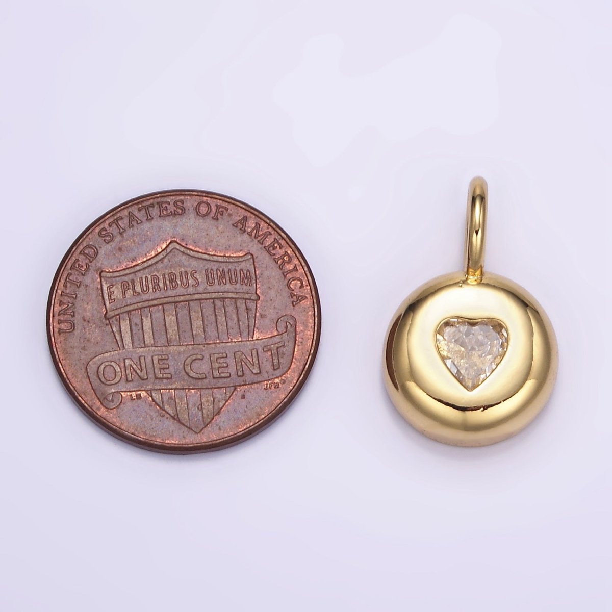 24K Gold Filled Heart Clear CZ Round Bezel Pendant | M123
