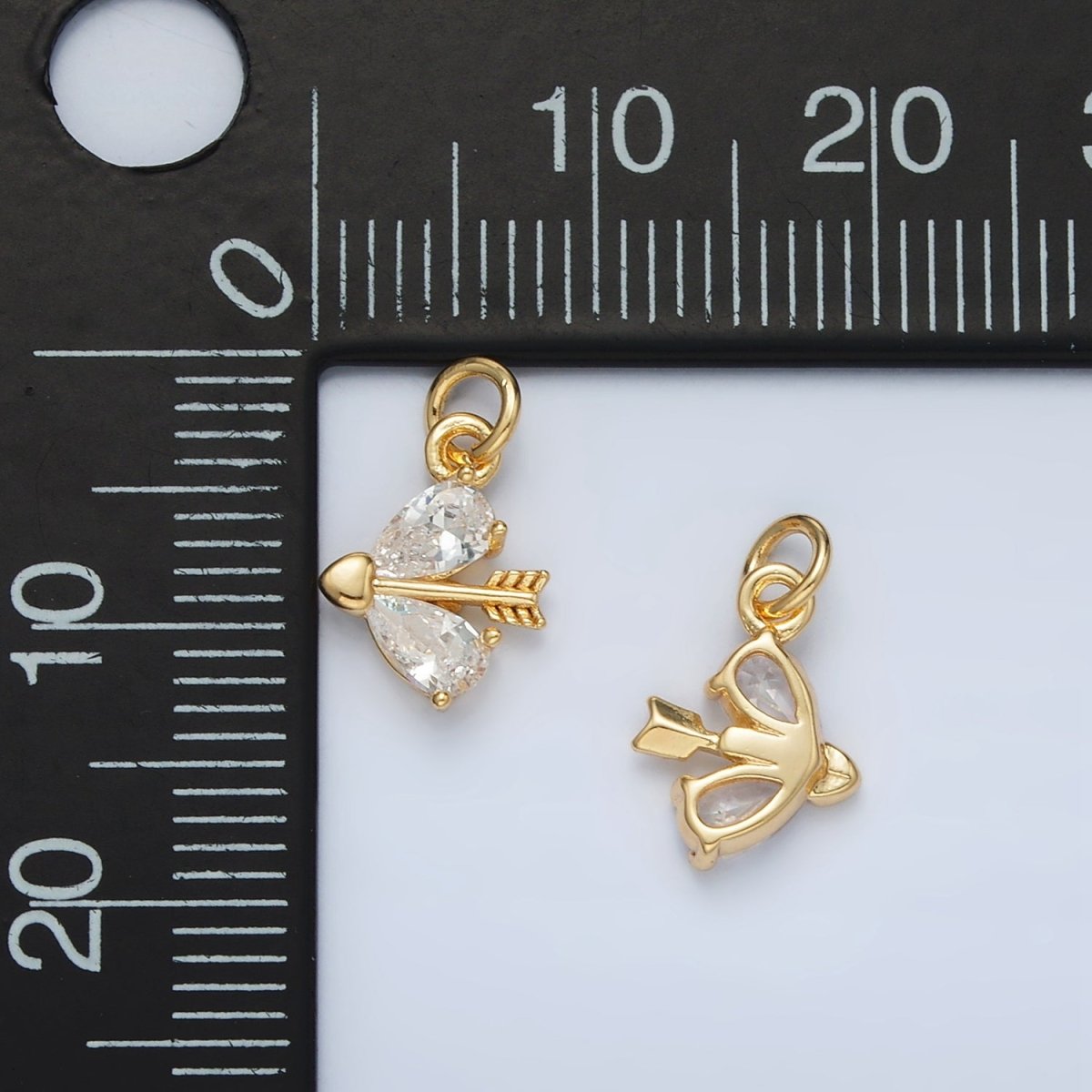 24K Gold Filled Heart CZ Cupid Arrow Charm | AC107