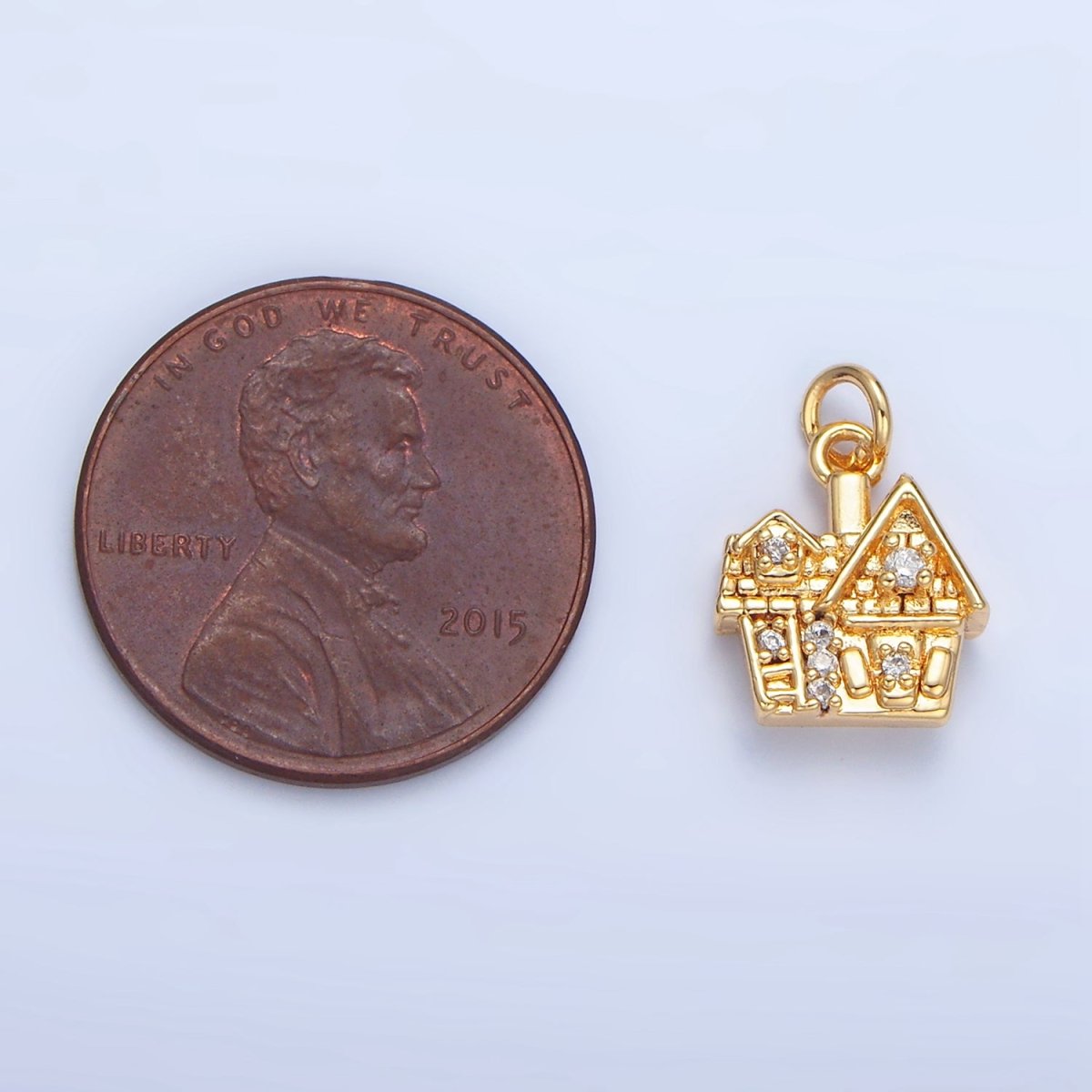 24K Gold Filled Heart CZ House Home Mini Double Sided Multidimensional Charm | X853
