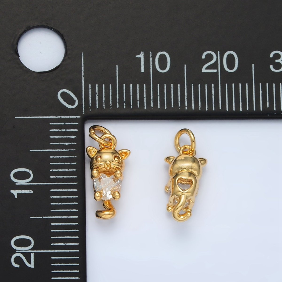 24K Gold Filled Heart CZ Kitty Kitten Cat Pet Charm | AC159