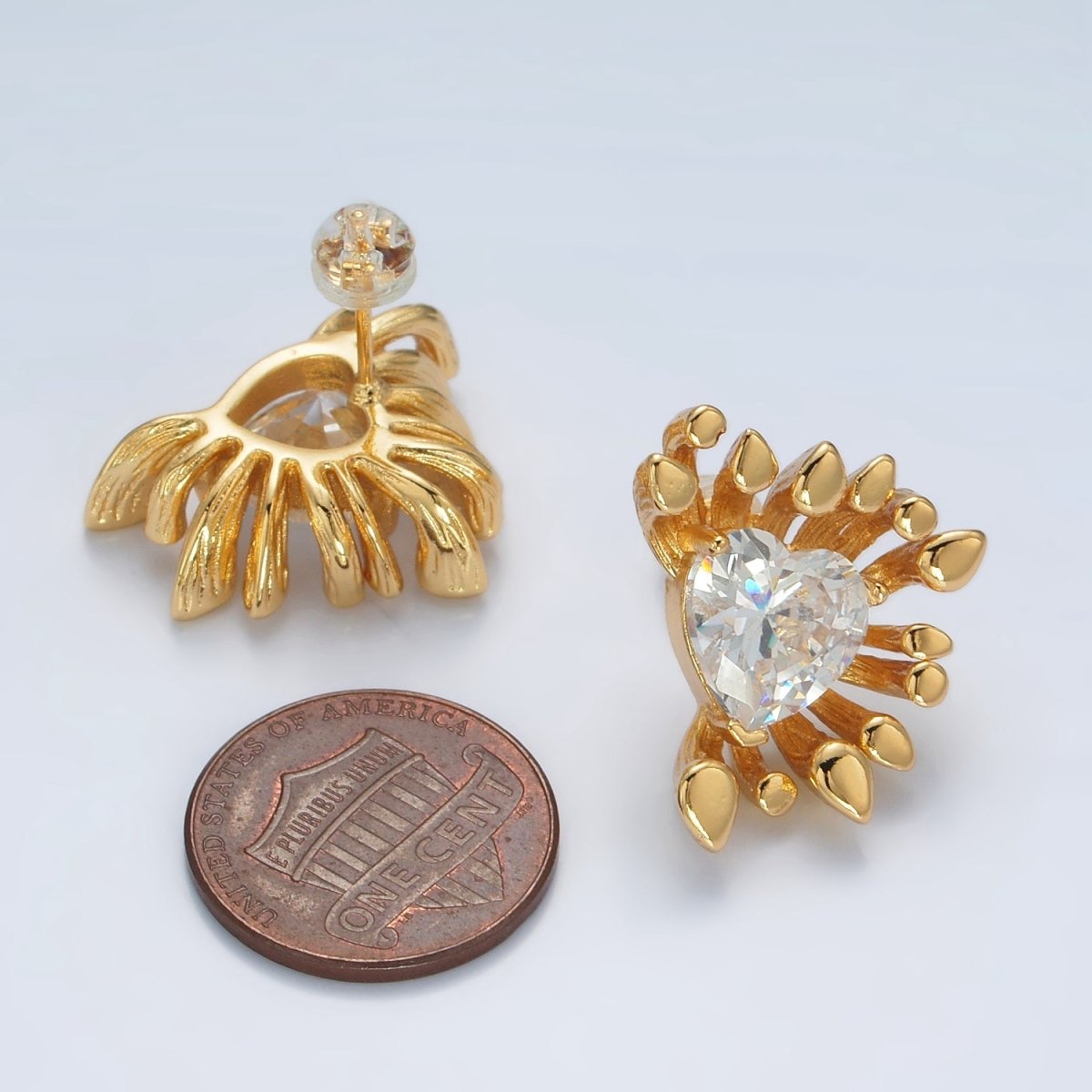 24K Gold Filled Heart CZ Multiple Band Stud Earrings Set | T362