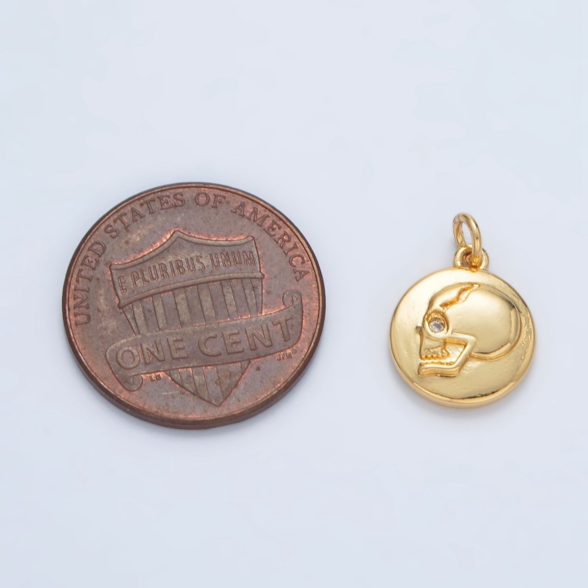 24K Gold Filled Human Skull Skeleton CZ Round Charm | AC138