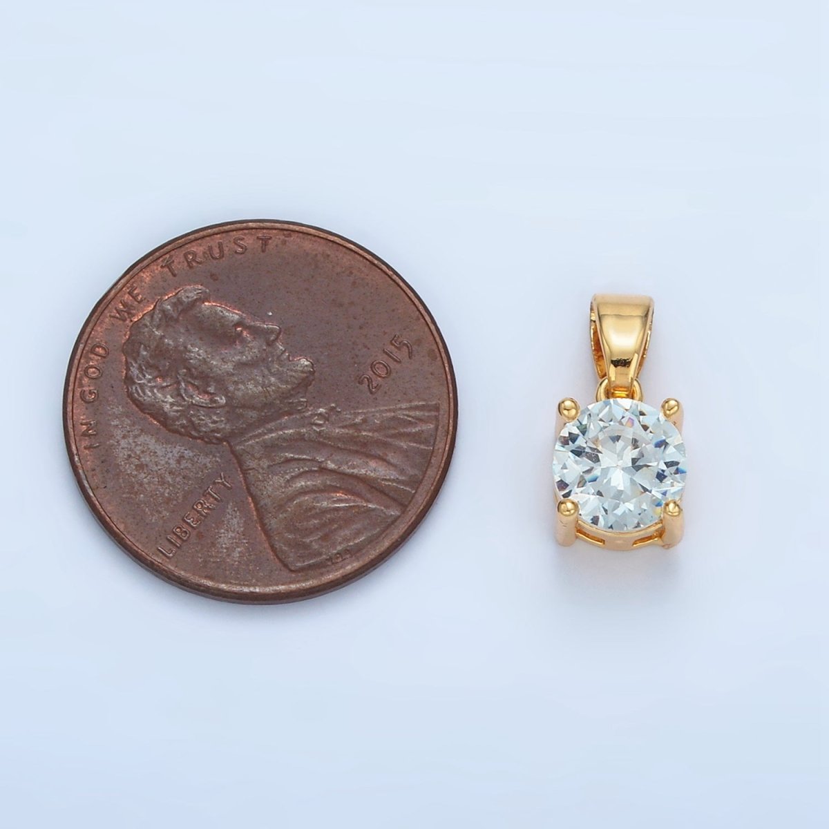 24K Gold Filled Light Blue CZ Round Solitaire Pendant | AA872