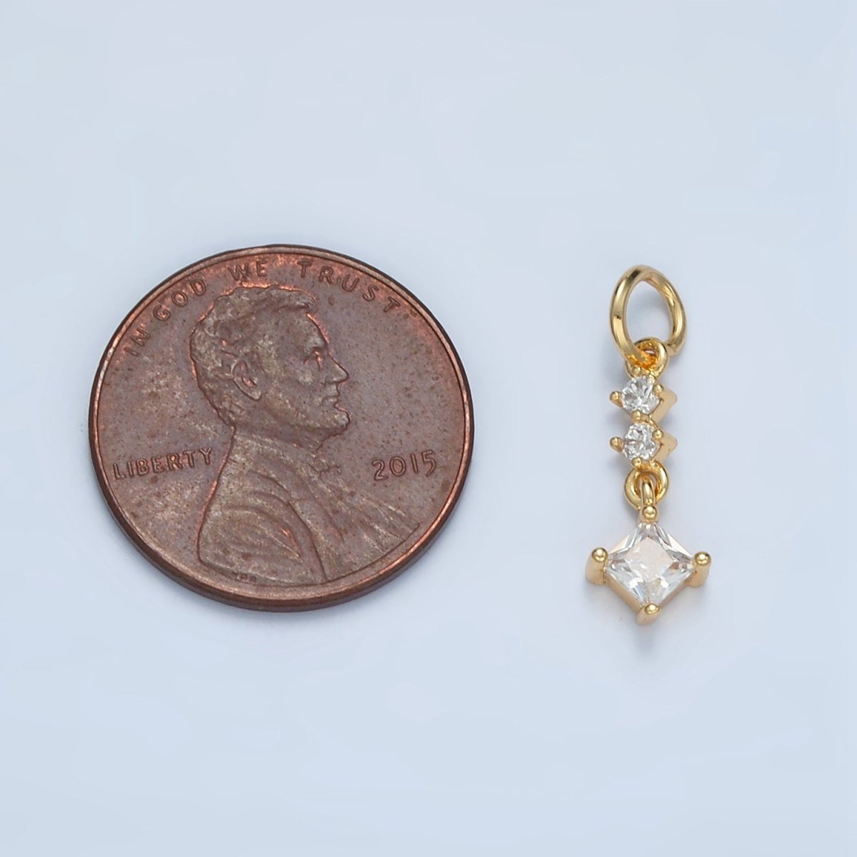 24K Gold Filled Linear Clear CZ Rhombus Drop Charm | E738