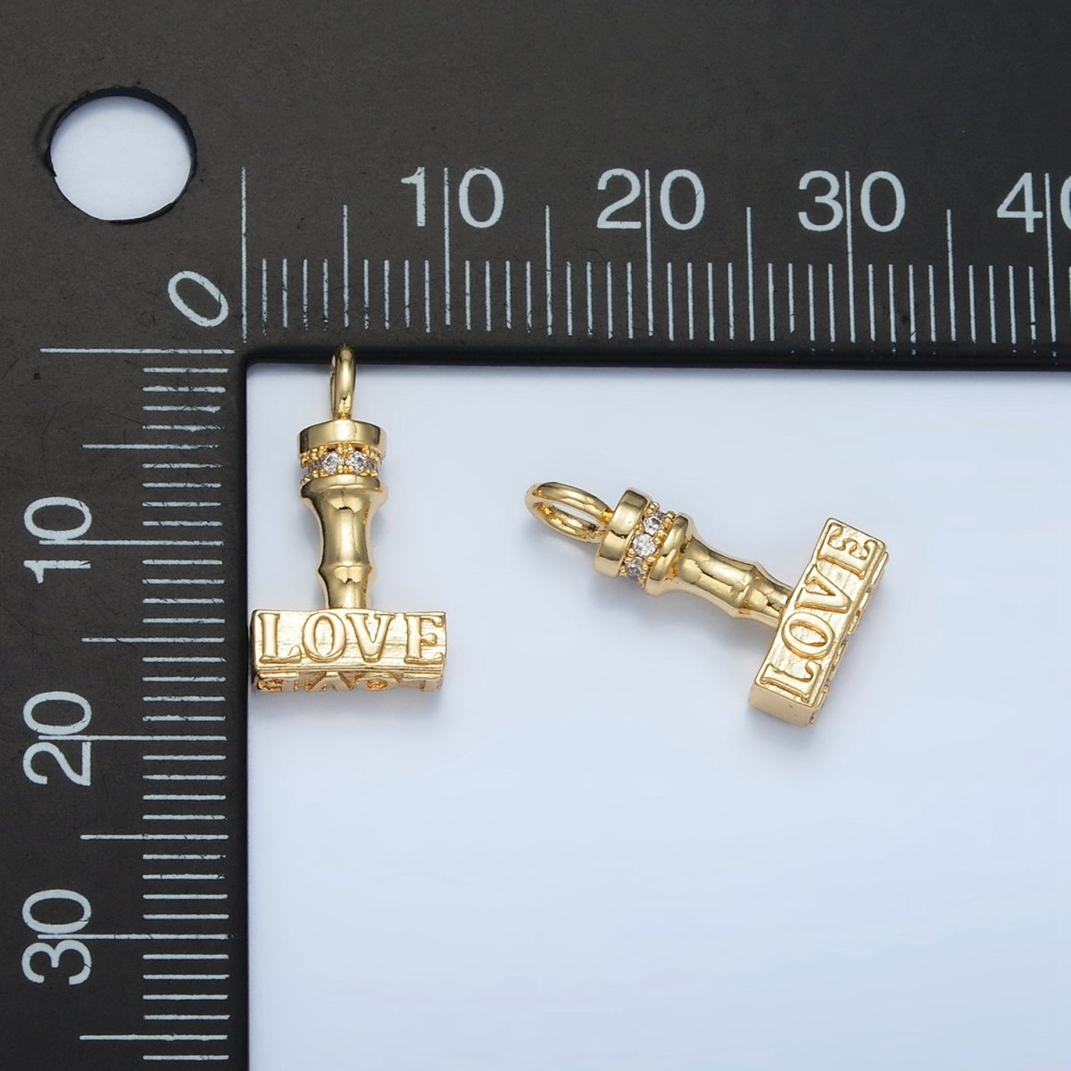 24K Gold Filled "LOVE" CZ Micro Paved Hammer Charm | N716