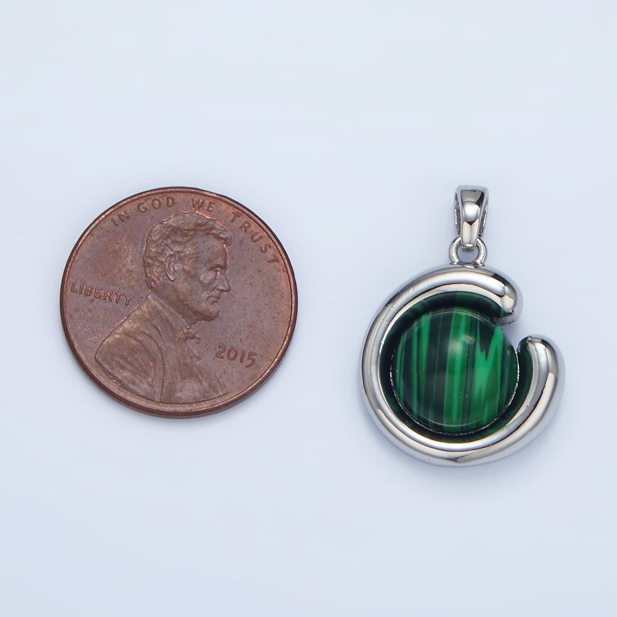 24K Gold Filled Malachite, Carnelian, Aventurine Gemstone Curved Molten Pendant in Gold & Silver | AA976 - AA978