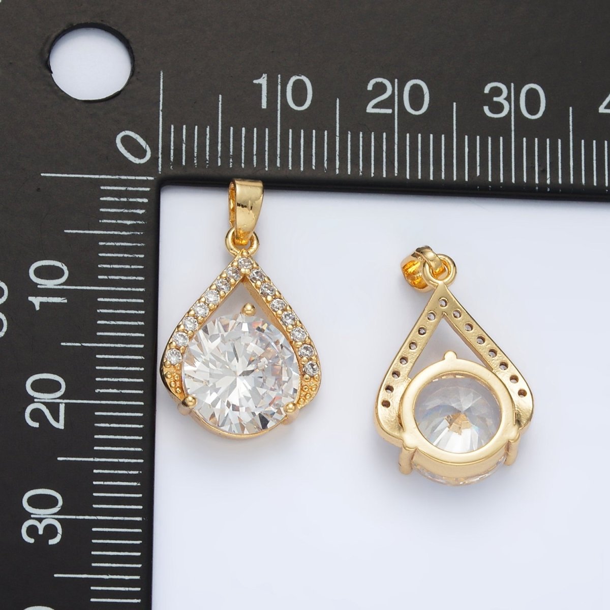 24K Gold Filled Micro Paved Clear CZ Teardrop Shaped Pendant | AA-1422