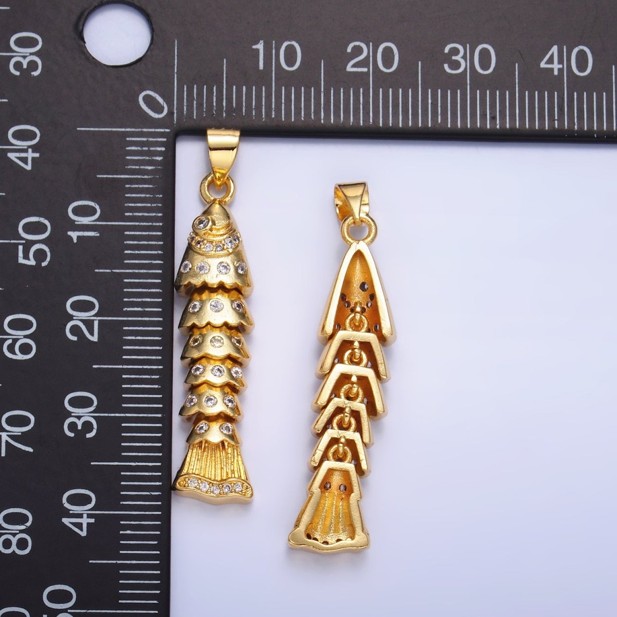 24K Gold Filled Micro Paved Cubic Zirconia Long Fish Sea Animal Pendant | AA-904