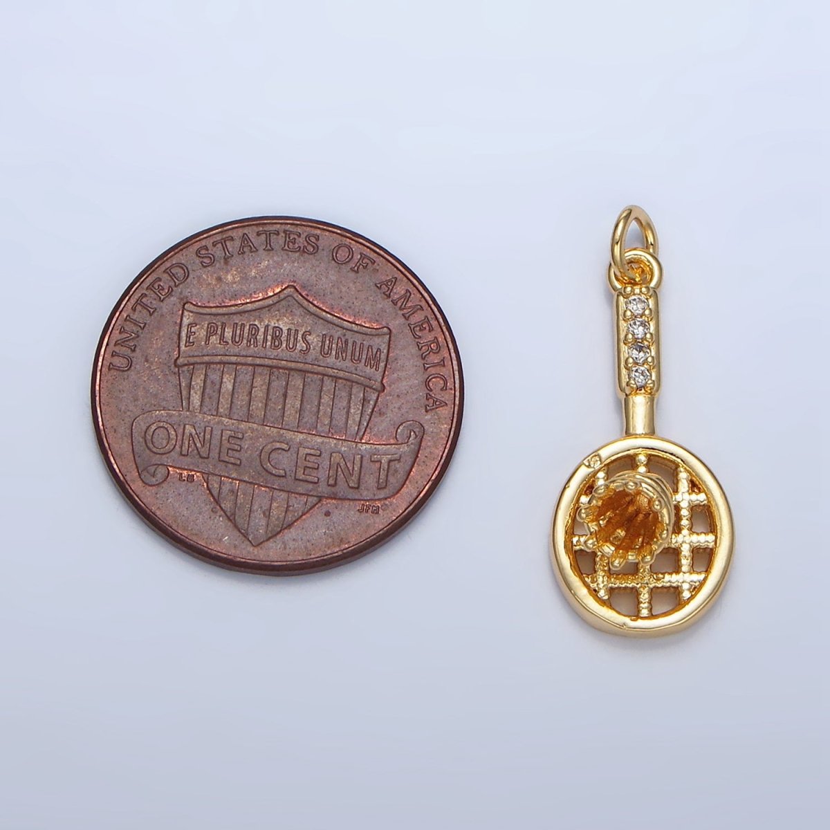 24K Gold Filled Micro Paved CZ Birdie Badminton Racket Sports Charm | X894