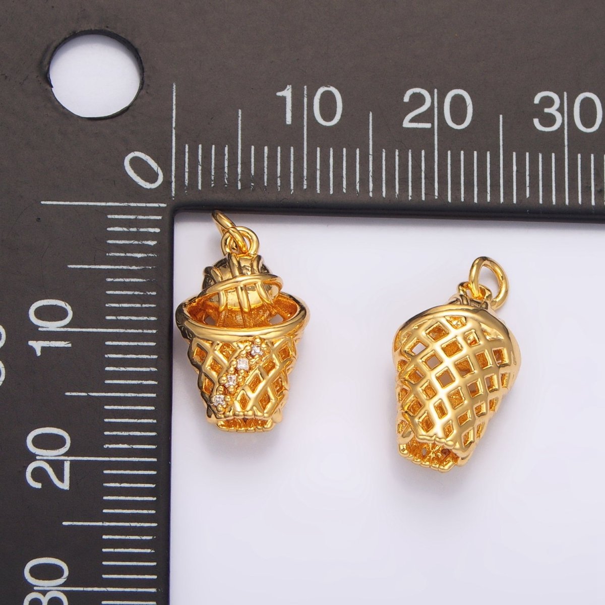 24K Gold Filled Micro Paved CZ Basketball Slam Dunk Sports Charm | W-095