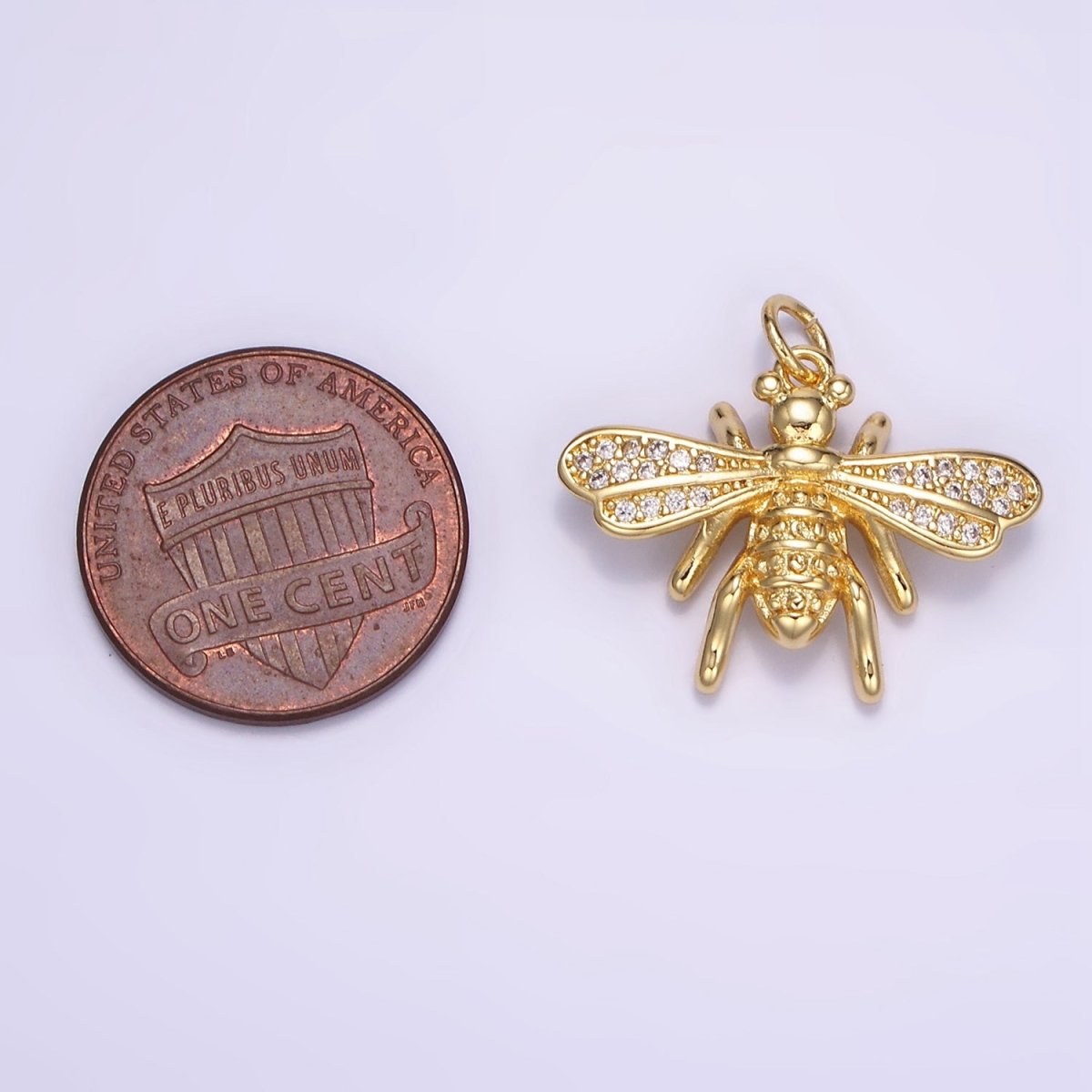 24K Gold Filled Micro Paved CZ Bumble Queen Bee Charm | M130