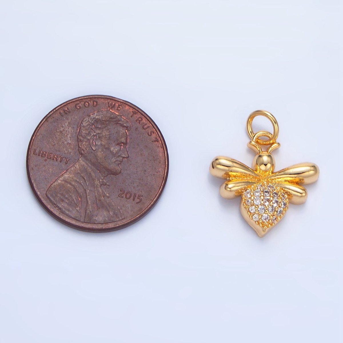 24K Gold Filled Micro Paved CZ Bumble Queen Bee Insect Charm | X872