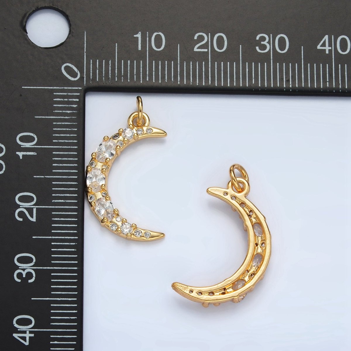 24K Gold Filled Micro Paved CZ Celestial Crescent Moon Charm | D-804