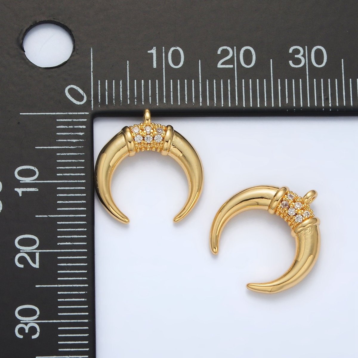 24K Gold Filled Micro Paved CZ Celestial Crescent Moon Tusk Charm | N734