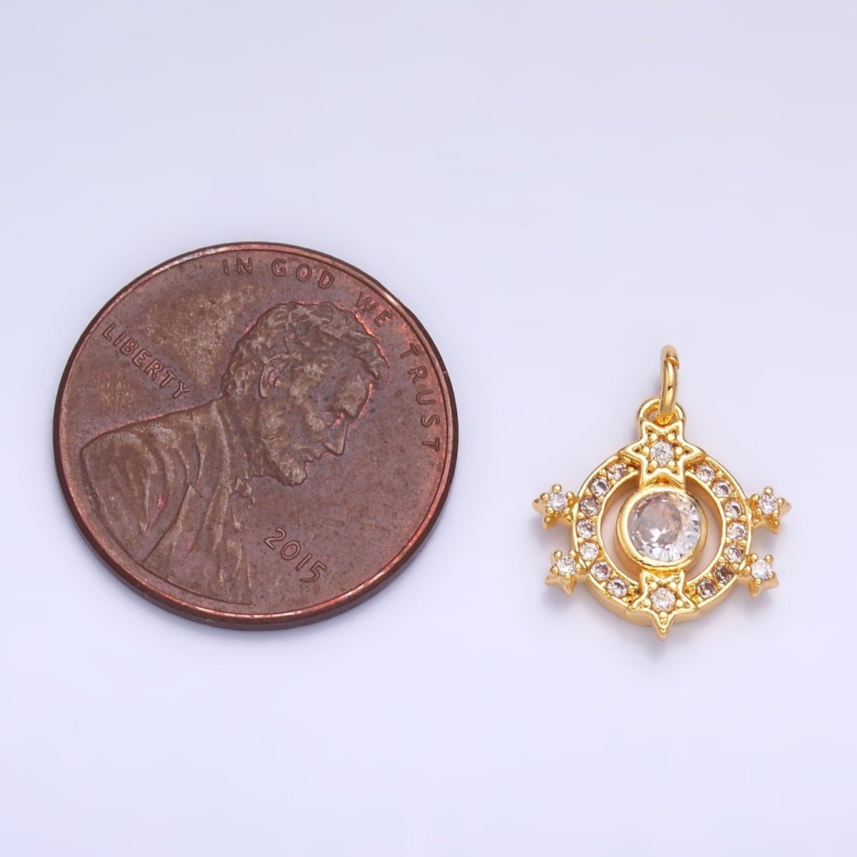 24K Gold Filled Micro Paved CZ Celestial Star Charm in Gold & Silver | W868