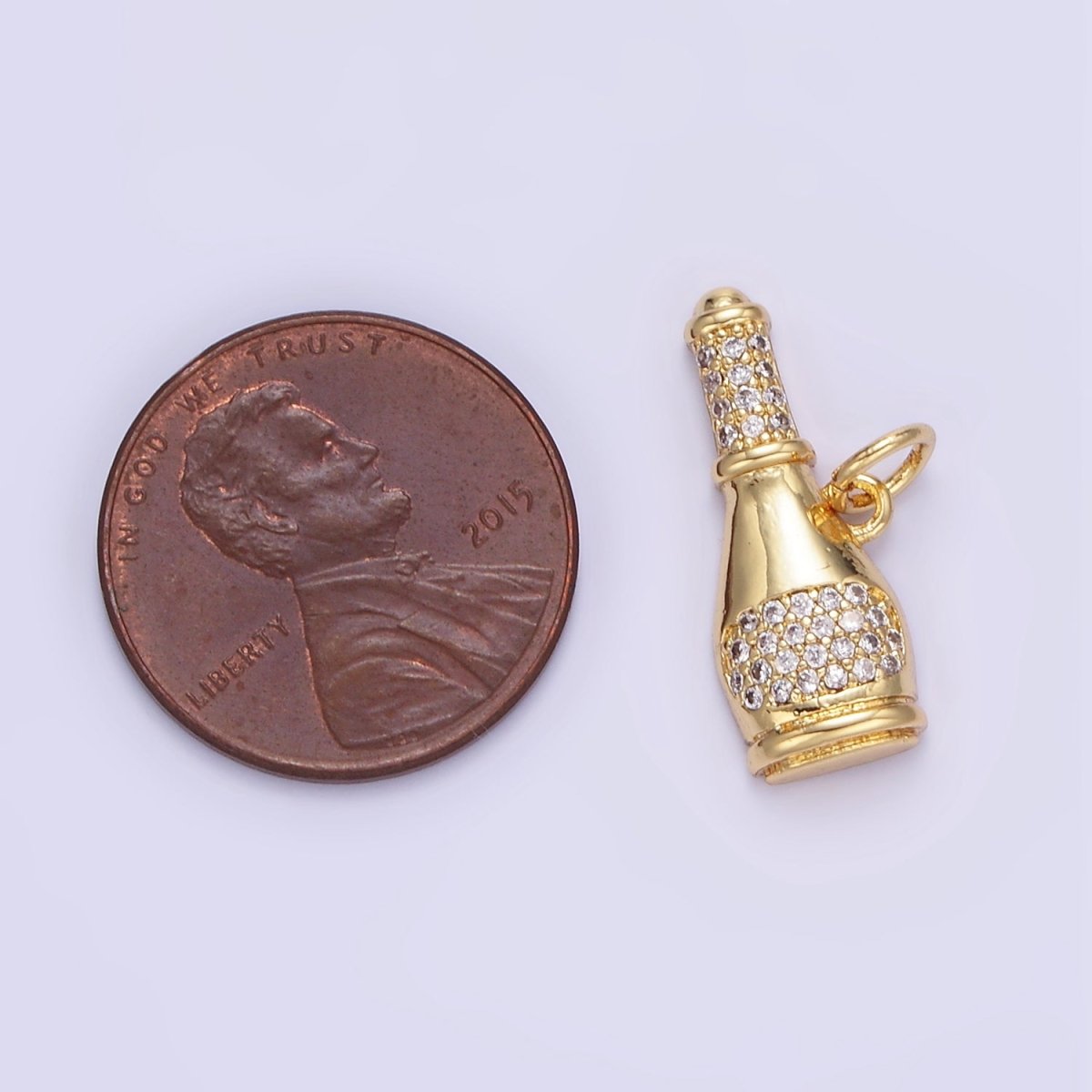 24K Gold Filled Micro Paved CZ Champagne Alcohol Charm | E350