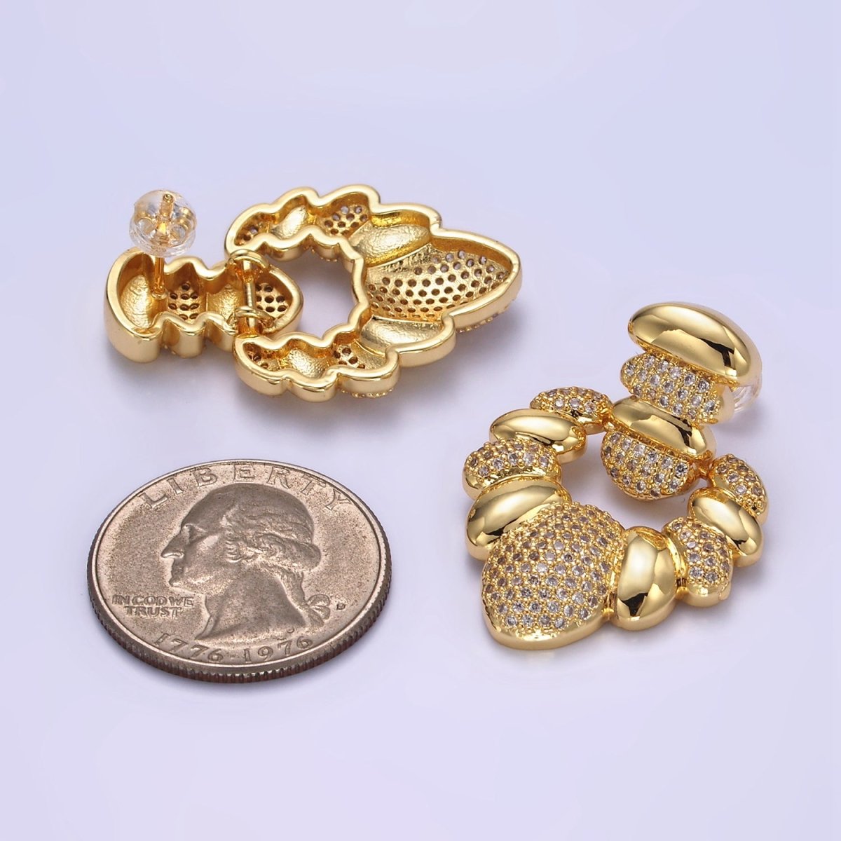 24K Gold Filled Micro Paved CZ Croissant Geometric Drop Stud Earrings | Q140