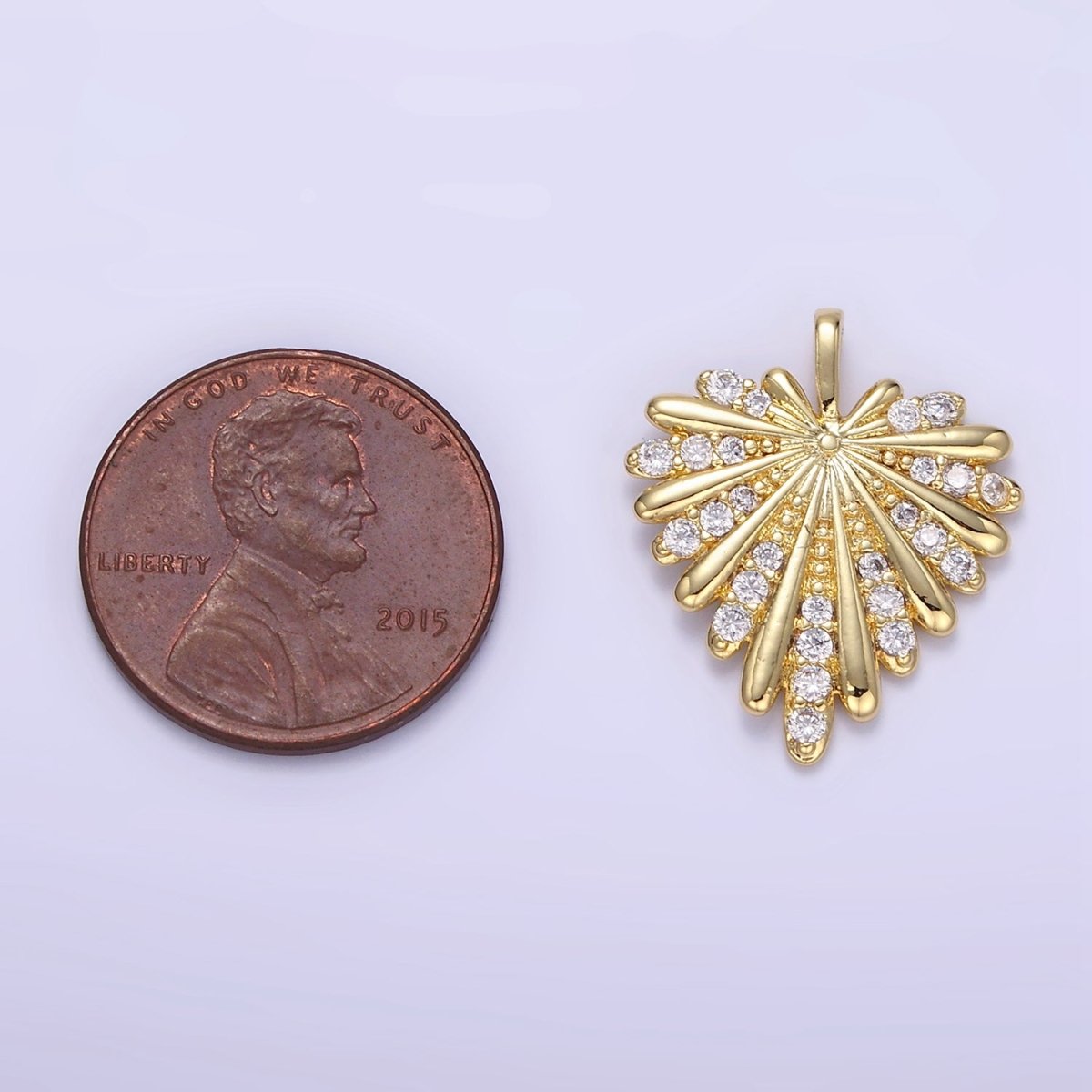 24K Gold Filled Micro Paved CZ Feather Heart Pendant | AA-1337